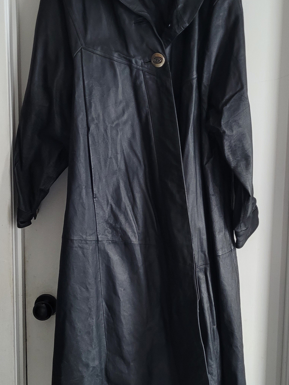 Midnight Velvet Black Leather Longline Coat
